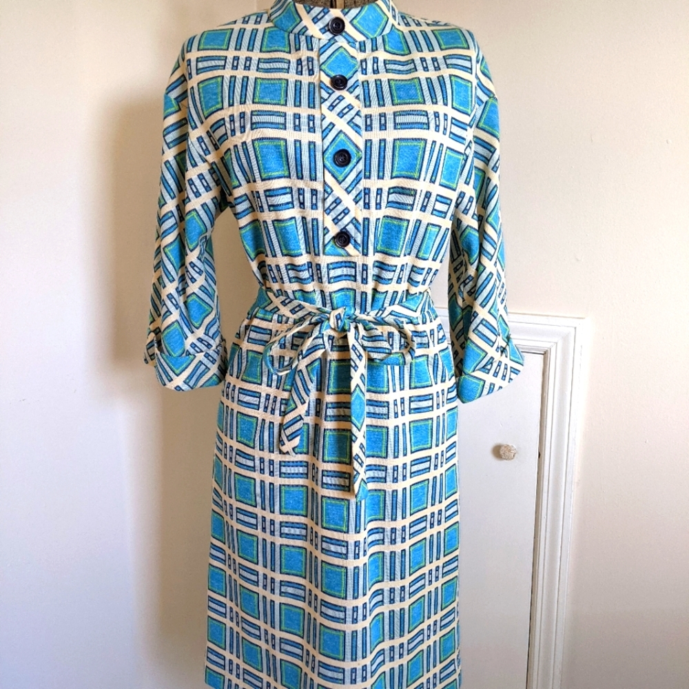 Vintage 60's 3/4 Sleeve Geo Print Dress